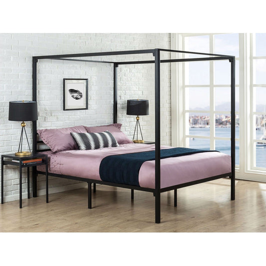 Full size Modern Black Metal Canopy Bed Frame - Tampa Home & Garden Store
