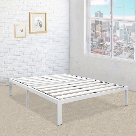 Full size Heavy Duty Metal Platform Bed Frame in White - Tampa Home & Garden Store