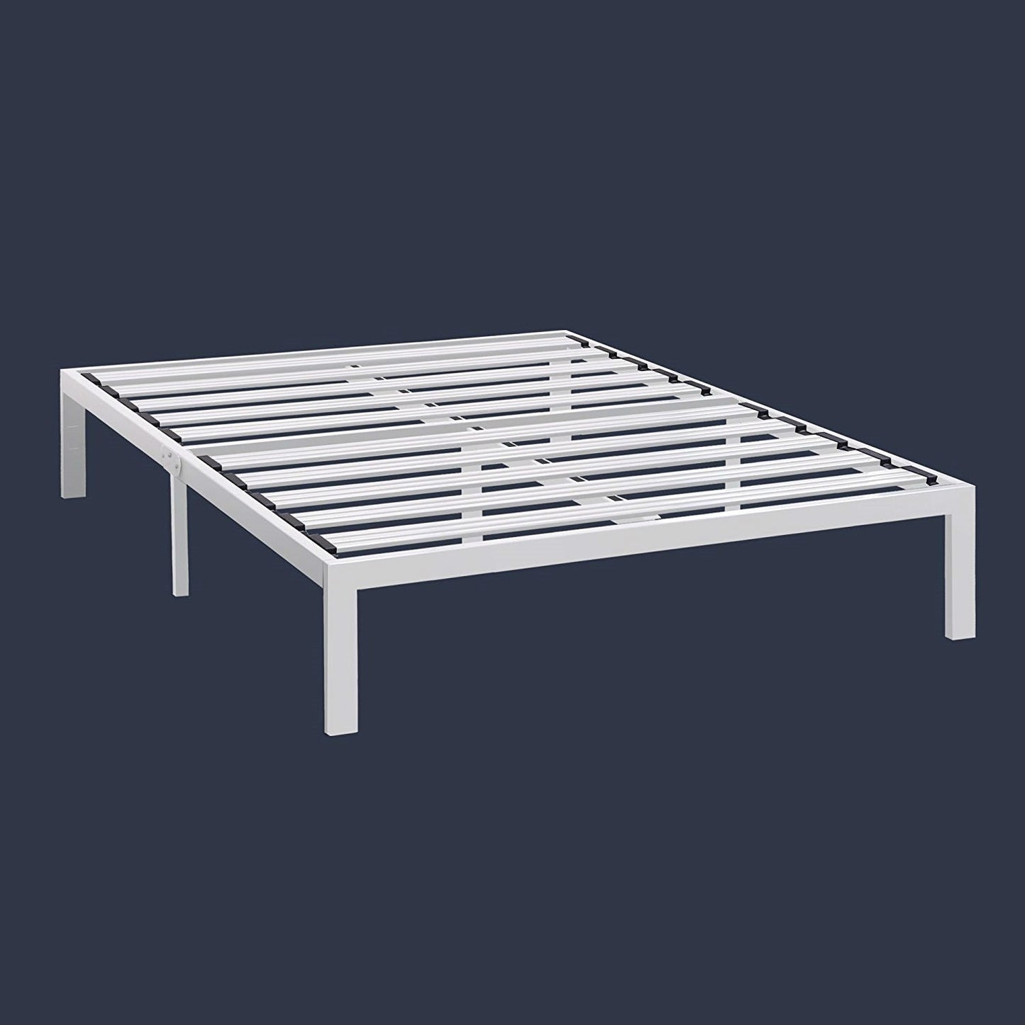 Base de cama de plataforma metálica resistente tamaño matrimonial en blanco