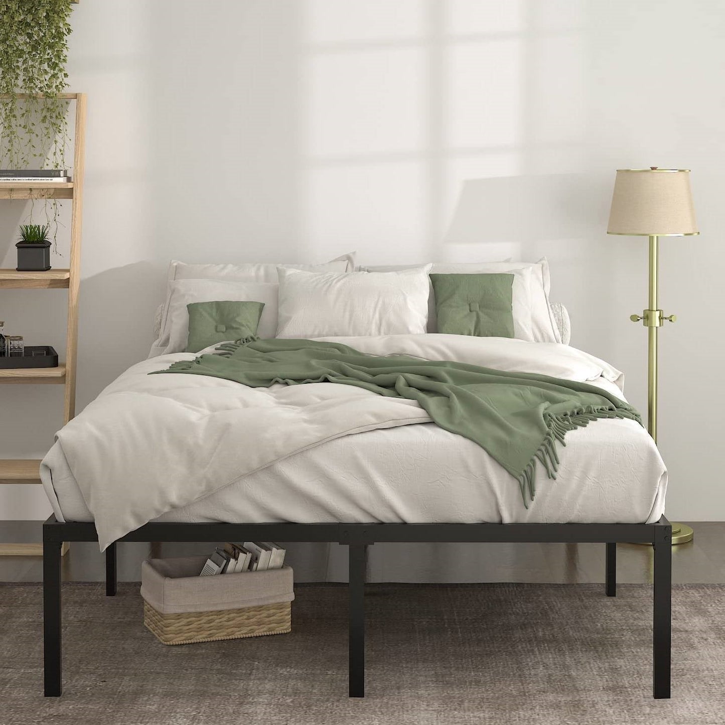 Base de cama de plataforma de metal de 18 pulgadas con espacio de almacenamiento debajo
