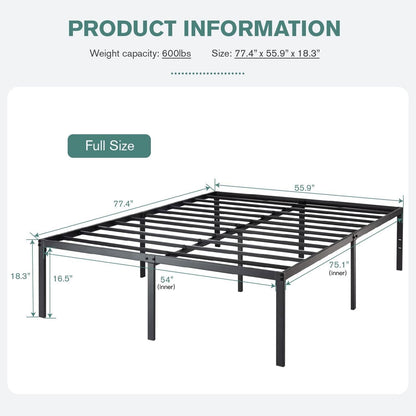 Base de cama de plataforma de metal de 18 pulgadas con espacio de almacenamiento debajo