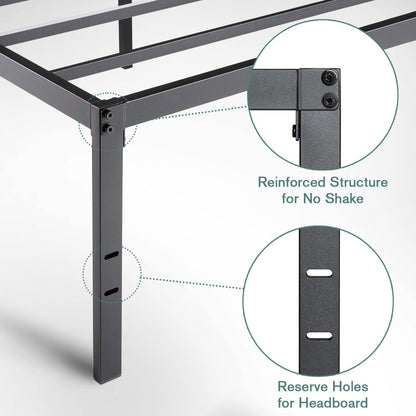 Base de cama de plataforma de metal de 18 pulgadas con espacio de almacenamiento debajo