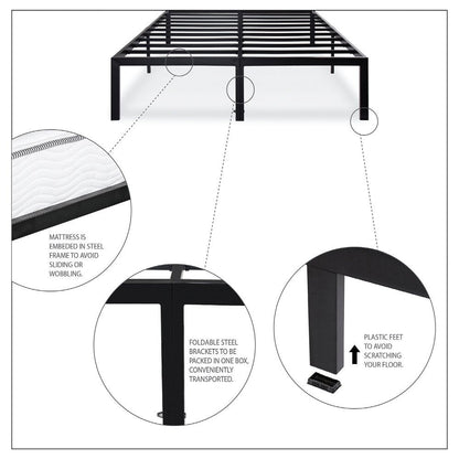 Base de cama de plataforma de metal de tamaño completo resistente - Capacidad de peso de 2,000 lb