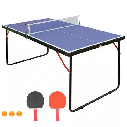 Juego de mesa de ping-pong plegable azul de 54 pulgadas con red y 2 paletas