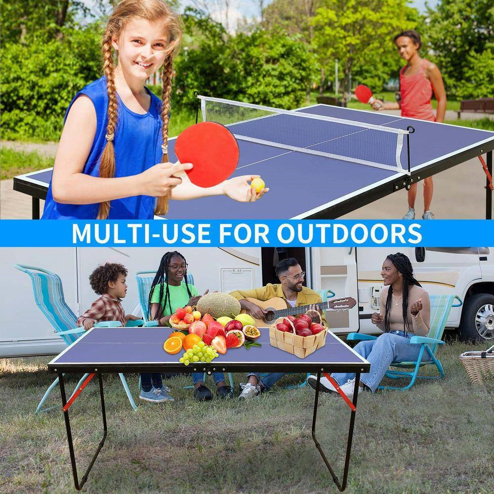 Juego de mesa de ping-pong plegable azul de 54 pulgadas con red y 2 paletas