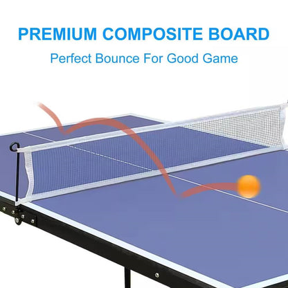 Juego de mesa de ping-pong plegable azul de 54 pulgadas con red y 2 paletas
