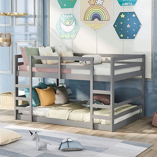 Full over Full Modern Low Profile Bunk Bed in Grey Wood Finish - Tampa Home & Garden Store