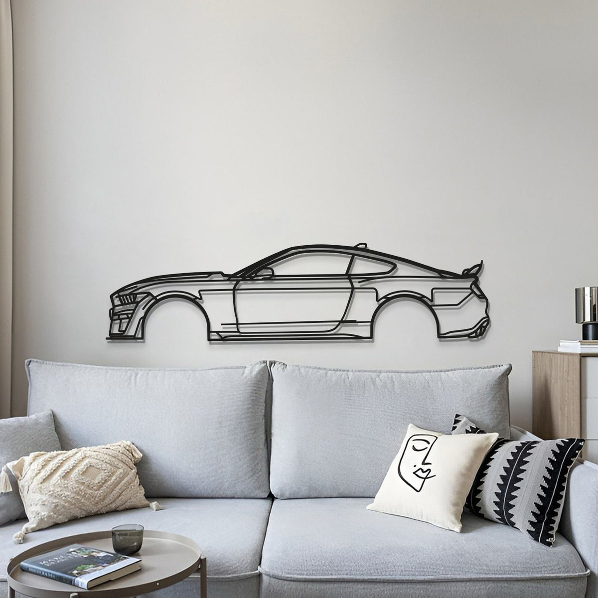 Mustang Shelby GT500 detailed metal wall art by Modello Turbo, black line-art car silhouette on Tampa Home & Garden Store