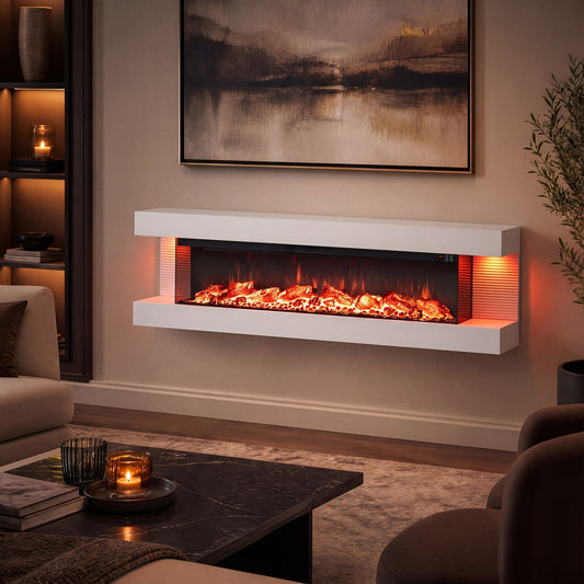 Wall Mount Electric Fireplace and WiFi Mantel, white DirectDeals indoor fireplace on Tampa Home & Garden Store