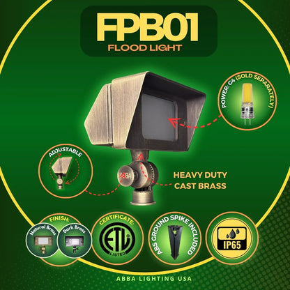 FPB01 Brass Rectangular LED Directional Flood Light Adjustable Lighting