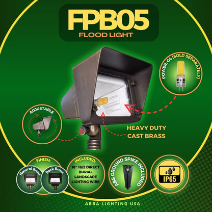 FPB05 Cast Brass Rectangular LED Directional Flood Light Adjustable Landscape Lighting
