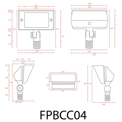 FPBCC04 Laiton moulé 3CCT réglable 2W-7W rectangulaire intégré projecteur LED luminaire basse tension