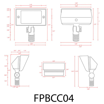 FPBCC04 Cast Brass 3CCT Adjustable 2W-7W Rectangular Built-In LED Flood Light Low Voltage Fixture - Tampa Home & Garden Store