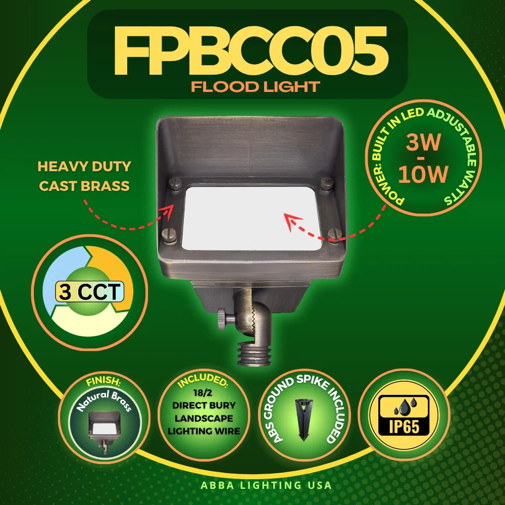 Luminaria de bajo voltaje empotrada rectangular con reflector LED de latón fundido, ajustable, 3 CCT, 3 W a 10 W, FPBCC05