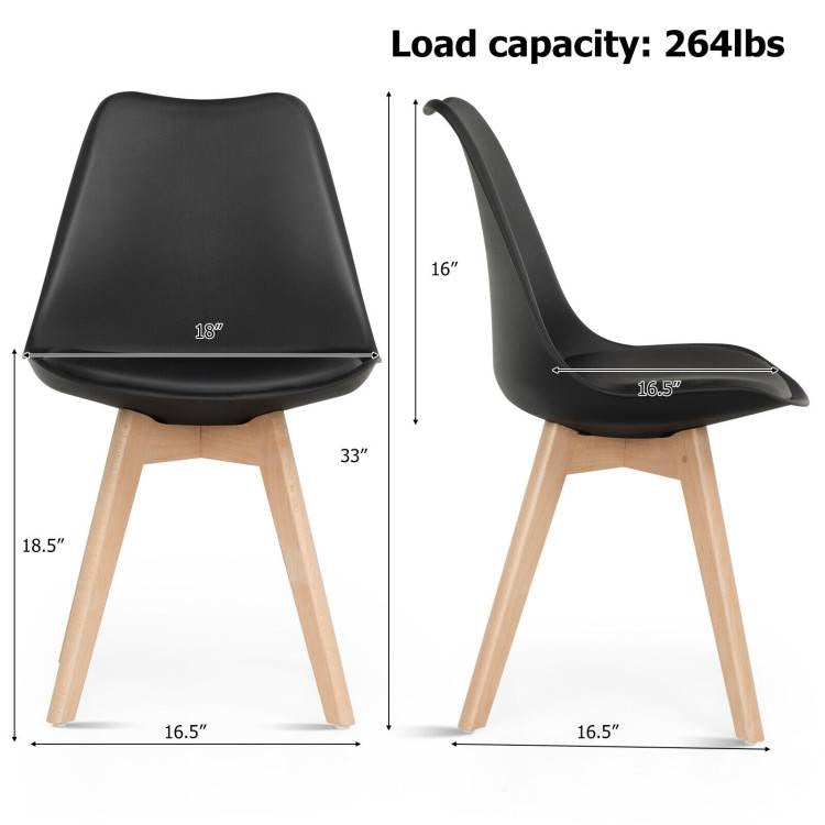Juego de 4 sillas de comedor de cuero sintético negro con patas de madera, estilo moderno de mediados de siglo