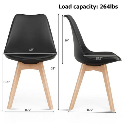 Juego de 4 sillas de comedor de cuero sintético negro con patas de madera, estilo moderno de mediados de siglo