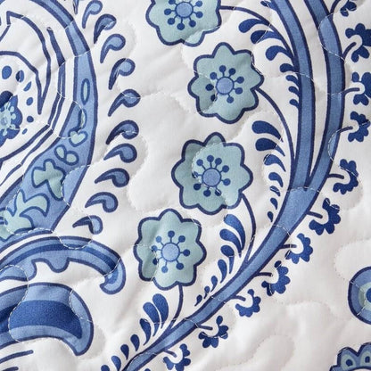 Juego de edredón de microfibra suave reversible azul/blanco con diseño barroco tamaño matrimonial/queen