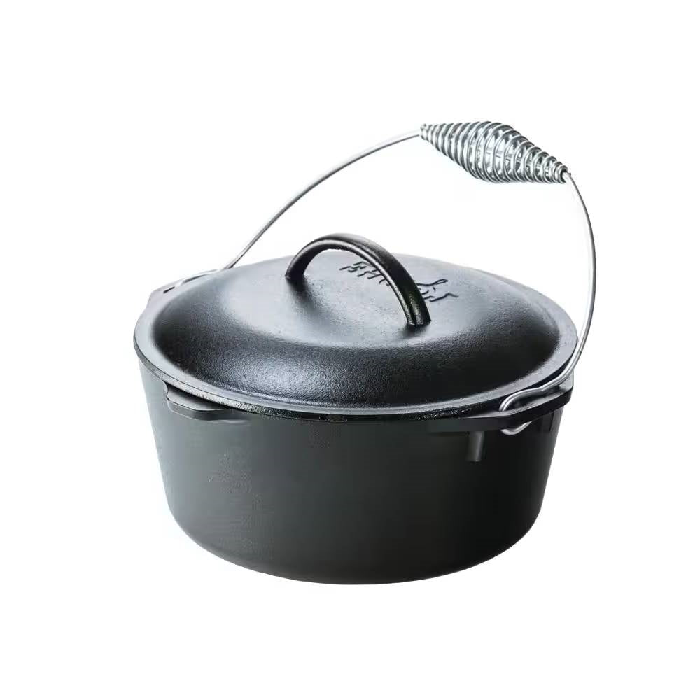 Horno holandés de hierro fundido sazonado de 5 cuartos con tapa y asa de alambre en espiral