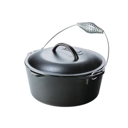 Horno holandés de hierro fundido sazonado de 5 cuartos con tapa y asa de alambre en espiral