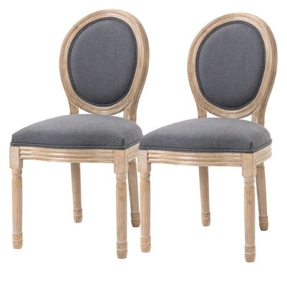 Juego de 2 sillas de comedor sin brazos, vintage, tapizadas, con respaldo curvado, color gris lavado