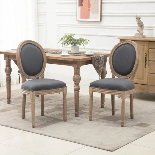 Juego de 2 sillas de comedor sin brazos, vintage, tapizadas, con respaldo curvado, color gris lavado