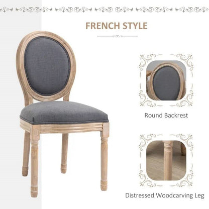 Juego de 2 sillas de comedor sin brazos, vintage, tapizadas, con respaldo curvado, color gris lavado