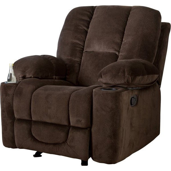 Sofá reclinable manual tapizado tradicional con 2 portavasos y reposapiés - Marrón