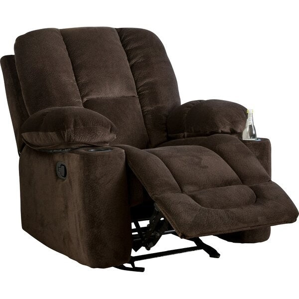 Sofá reclinable manual tapizado tradicional con 2 portavasos y reposapiés - Marrón