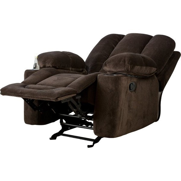 Sofá reclinable manual tapizado tradicional con 2 portavasos y reposapiés - Marrón