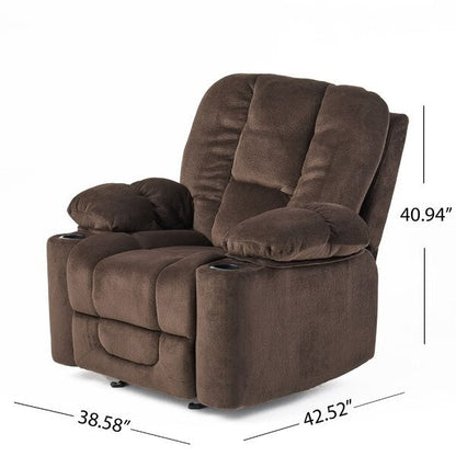 Sofá reclinable manual tapizado tradicional con 2 portavasos y reposapiés - Marrón