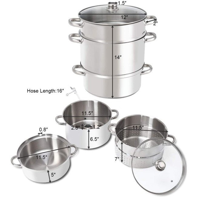 Vaporera/Extractor de jugos de frutas y verduras de acero inoxidable de 11 cuartos