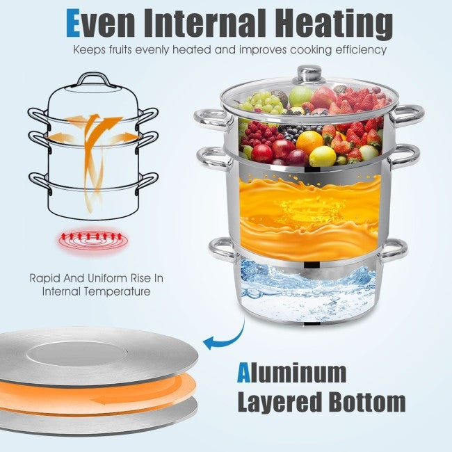 Vaporera/Extractor de jugos de frutas y verduras de acero inoxidable de 11 cuartos