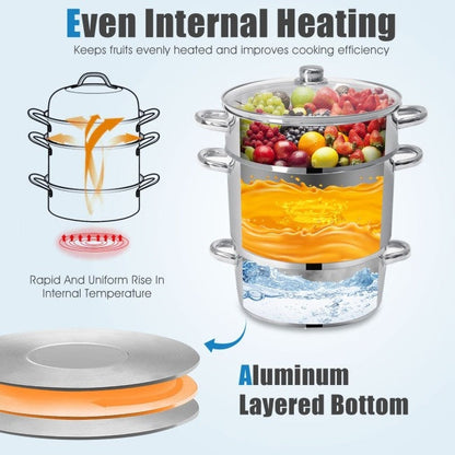 Vaporera/Extractor de jugos de frutas y verduras de acero inoxidable de 11 cuartos
