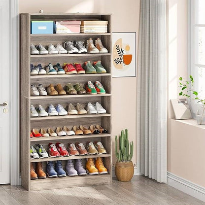 Zapatero con 8 estantes y acabado de madera gris - Capacidad para hasta 45 pares