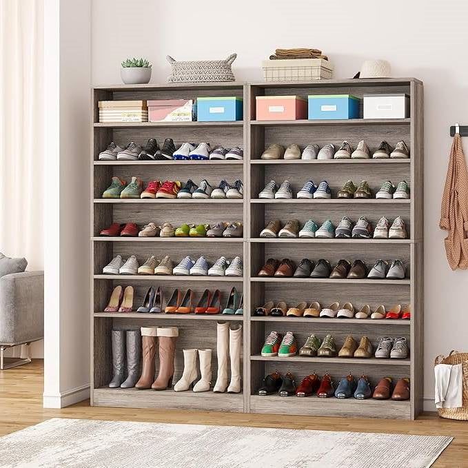 Zapatero con 8 estantes y acabado de madera gris - Capacidad para hasta 45 pares