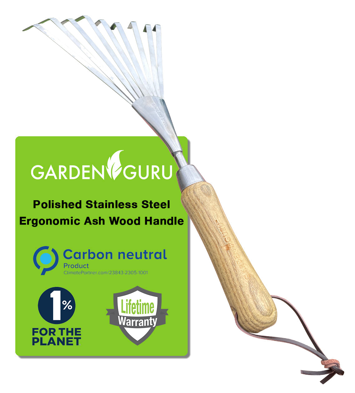 Stainless Steel Garden Hand Rake (classic wood handle) - Tampa Home & Garden Store