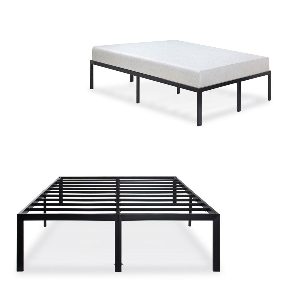Base de cama de plataforma de metal negro resistente tamaño matrimonial