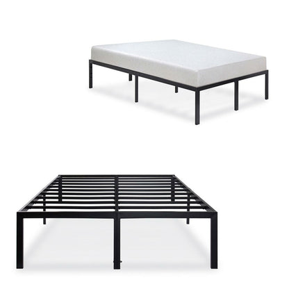 Base de cama de plataforma de metal negro resistente tamaño matrimonial
