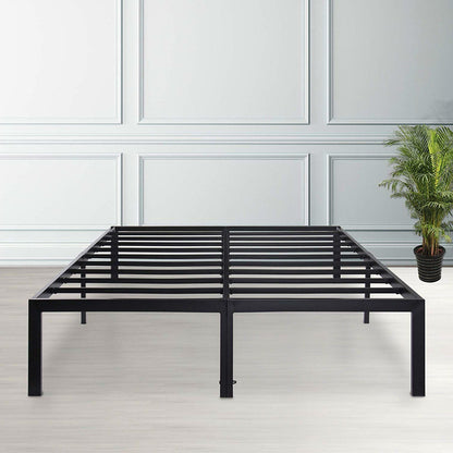 Base de cama de plataforma de metal negro resistente tamaño matrimonial