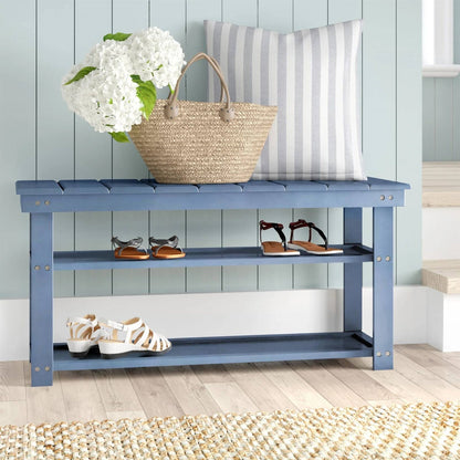 Banco zapatero de madera azul con 2 estantes - Capacidad de peso de 68 kg
