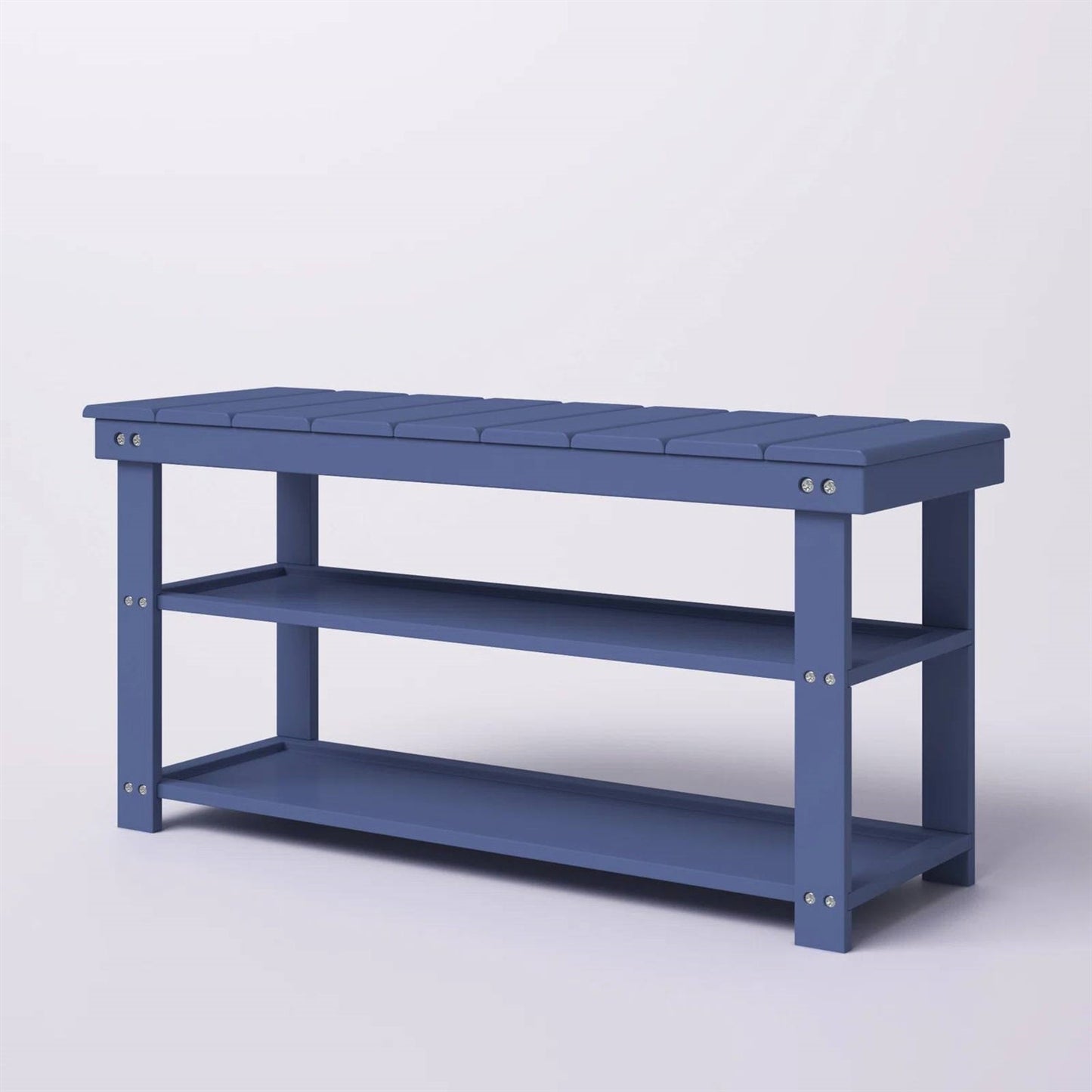 Banco zapatero de madera azul con 2 estantes - Capacidad de peso de 68 kg