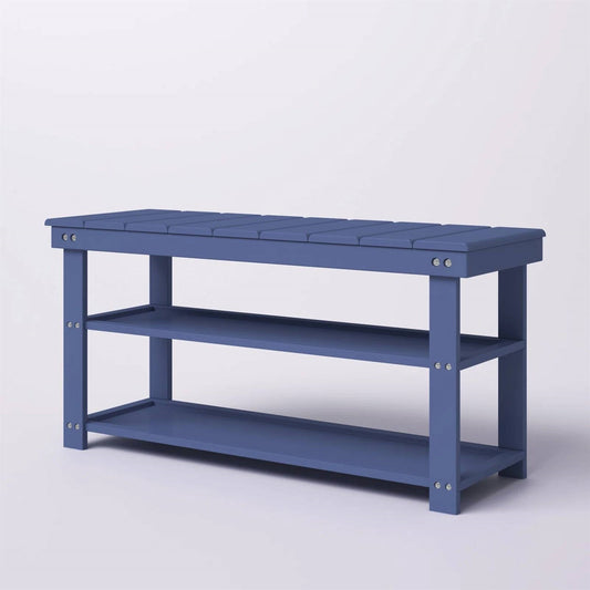 Banco zapatero de madera azul con 2 estantes - Capacidad de peso de 68 kg