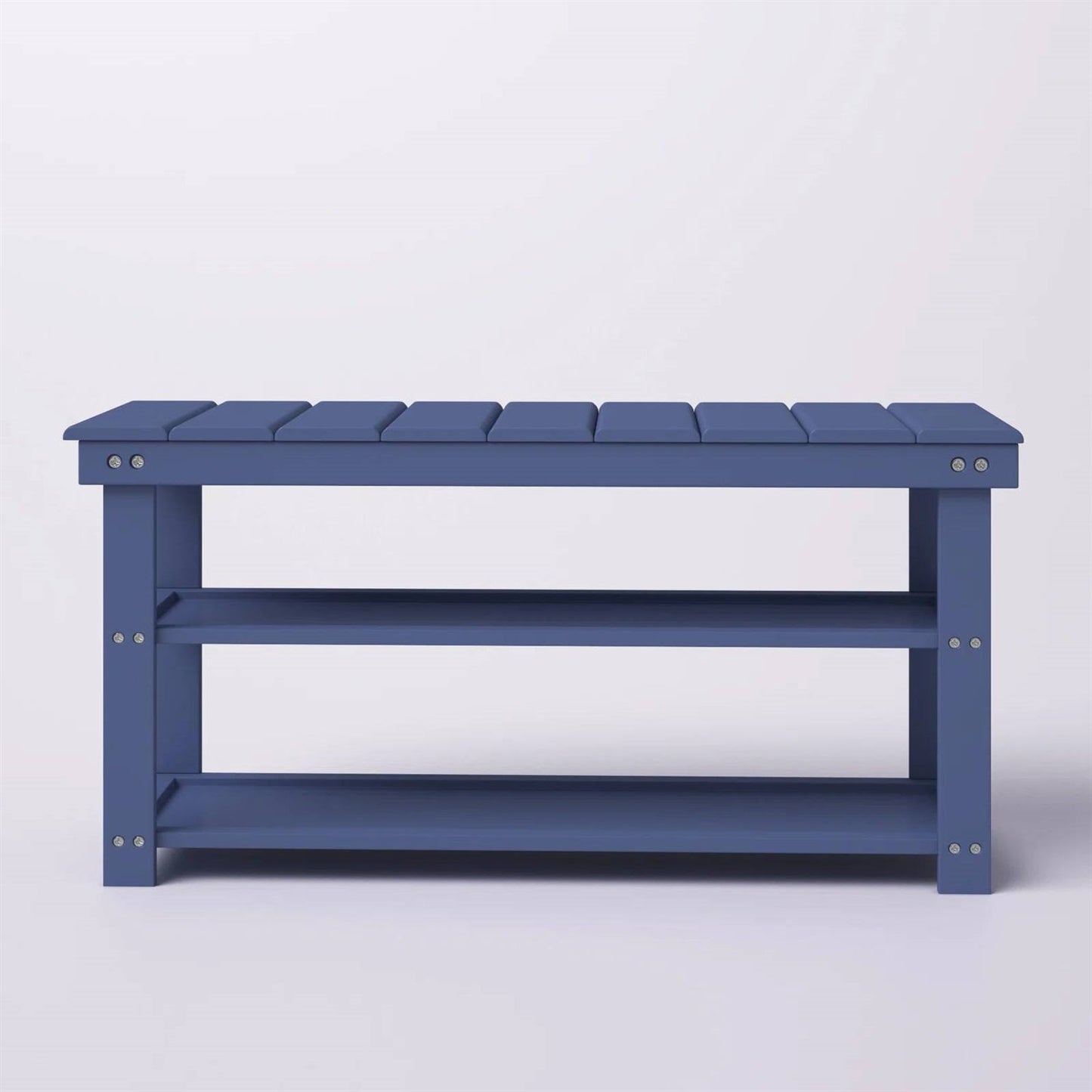 Banco zapatero de madera azul con 2 estantes - Capacidad de peso de 68 kg