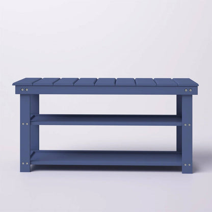 Banco zapatero de madera azul con 2 estantes - Capacidad de peso de 68 kg