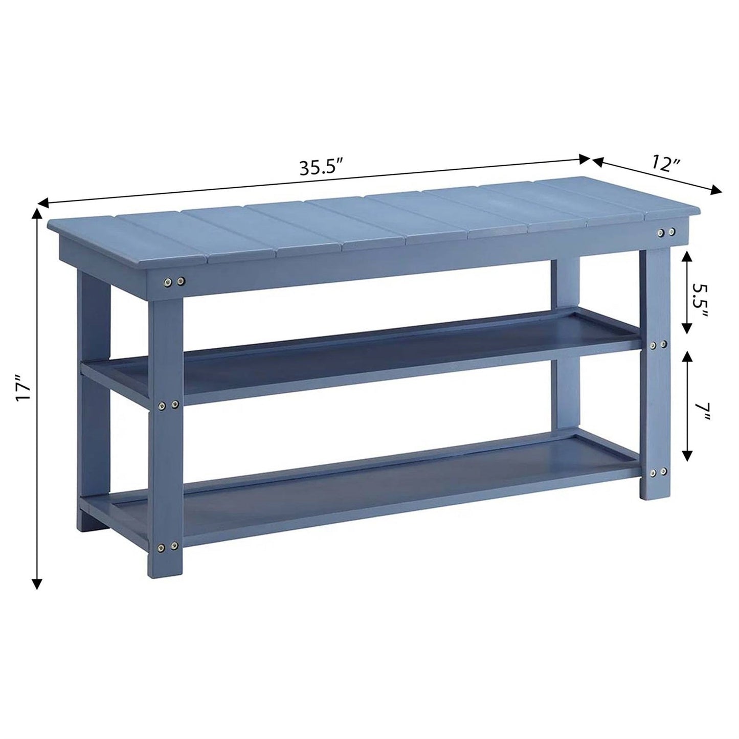 Banco zapatero de madera azul con 2 estantes - Capacidad de peso de 68 kg