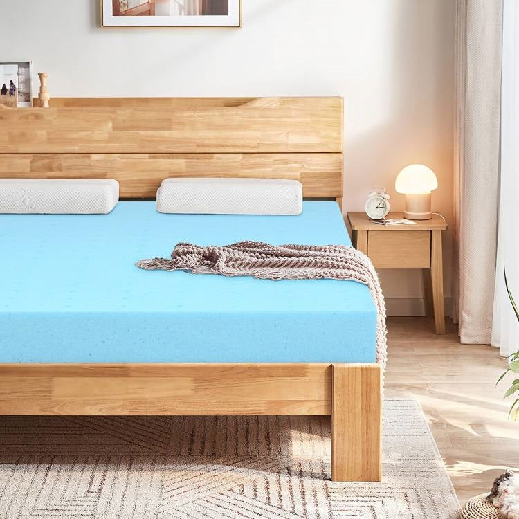 Cubrecolchón de espuma de aire con infusión de gel de 3 pulgadas de grosor, tamaño completo, en azul claro