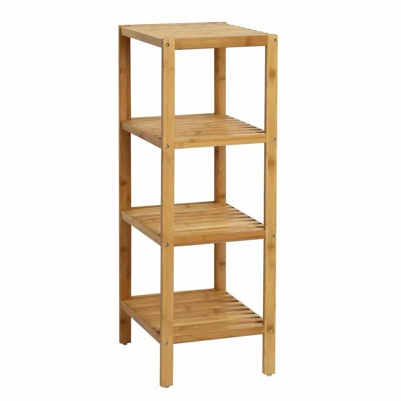 Estantería de almacenamiento de 4 niveles de madera maciza para baño