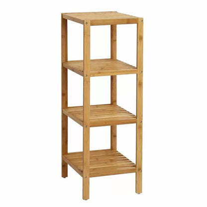Estantería de almacenamiento de 4 niveles de madera maciza para baño