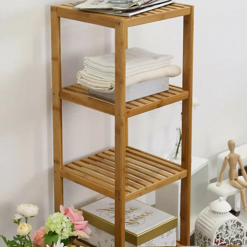 Estantería de almacenamiento de 4 niveles de madera maciza para baño
