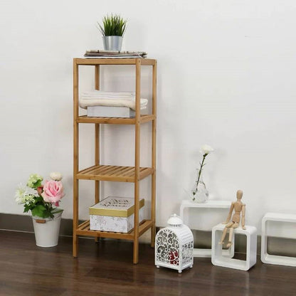 Estantería de almacenamiento de 4 niveles de madera maciza para baño